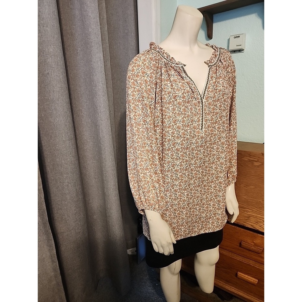 Max Studio Boho Ruffled Collar Tunic Blouse Size 1X 3/4 Sleeve Hippie Peasant - Picture 7 of 10